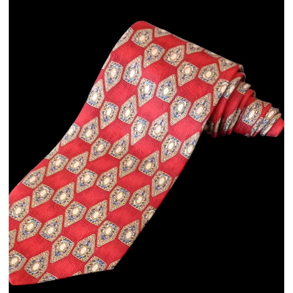 Vintage Mens Tie Metropolitan Museum of Art 100% Silk Red Gold Blue Gray Necktie